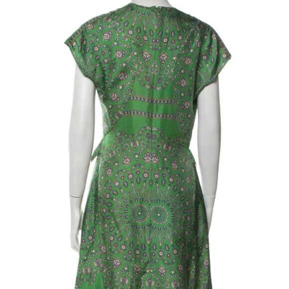 Derek Lam Silk Green Scarf V Neck Midi Length Dress XS $976 - Picture 2 of 4